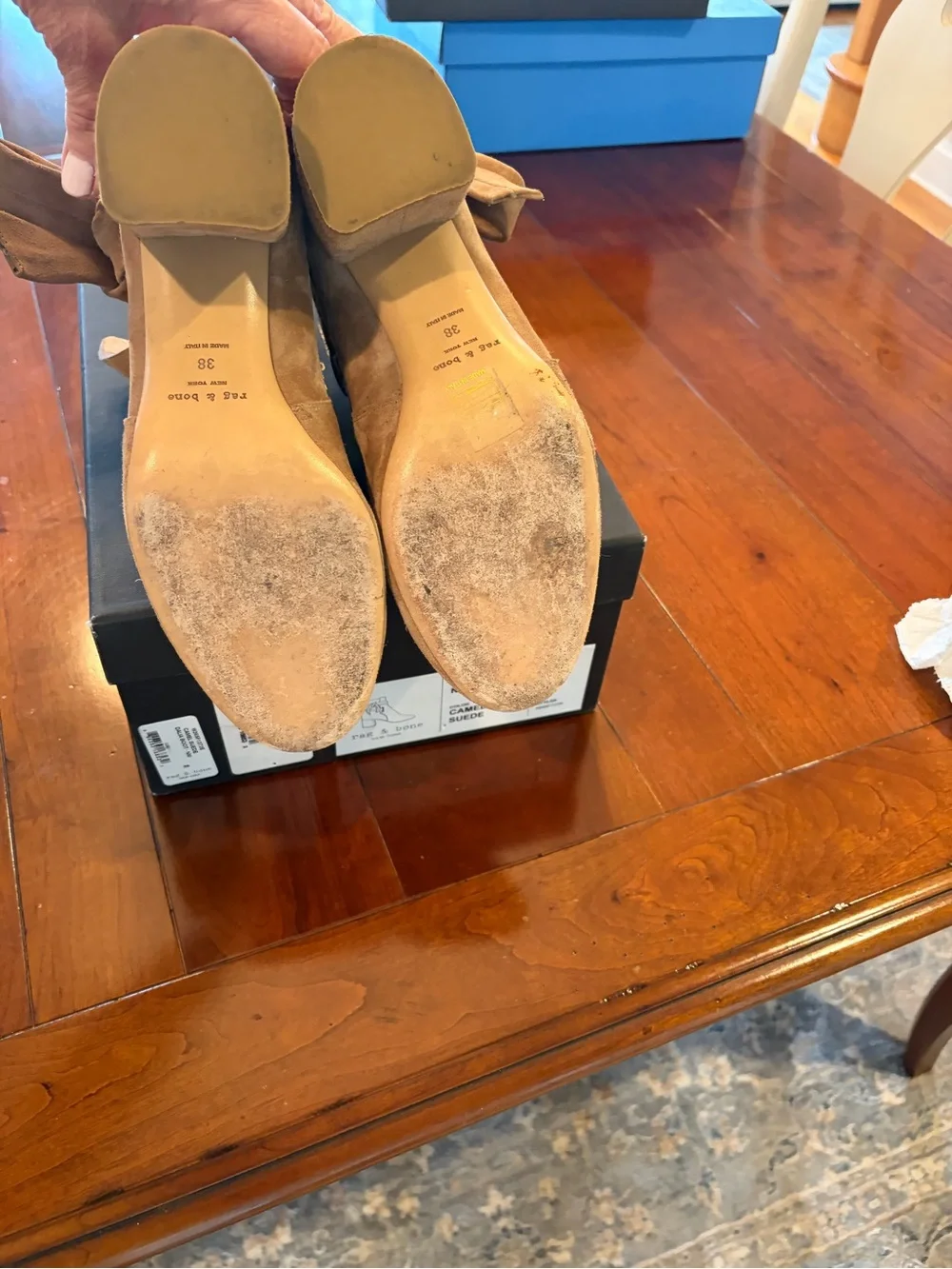 rag & bone Tan Suede Ankle Boots with Side Bow
